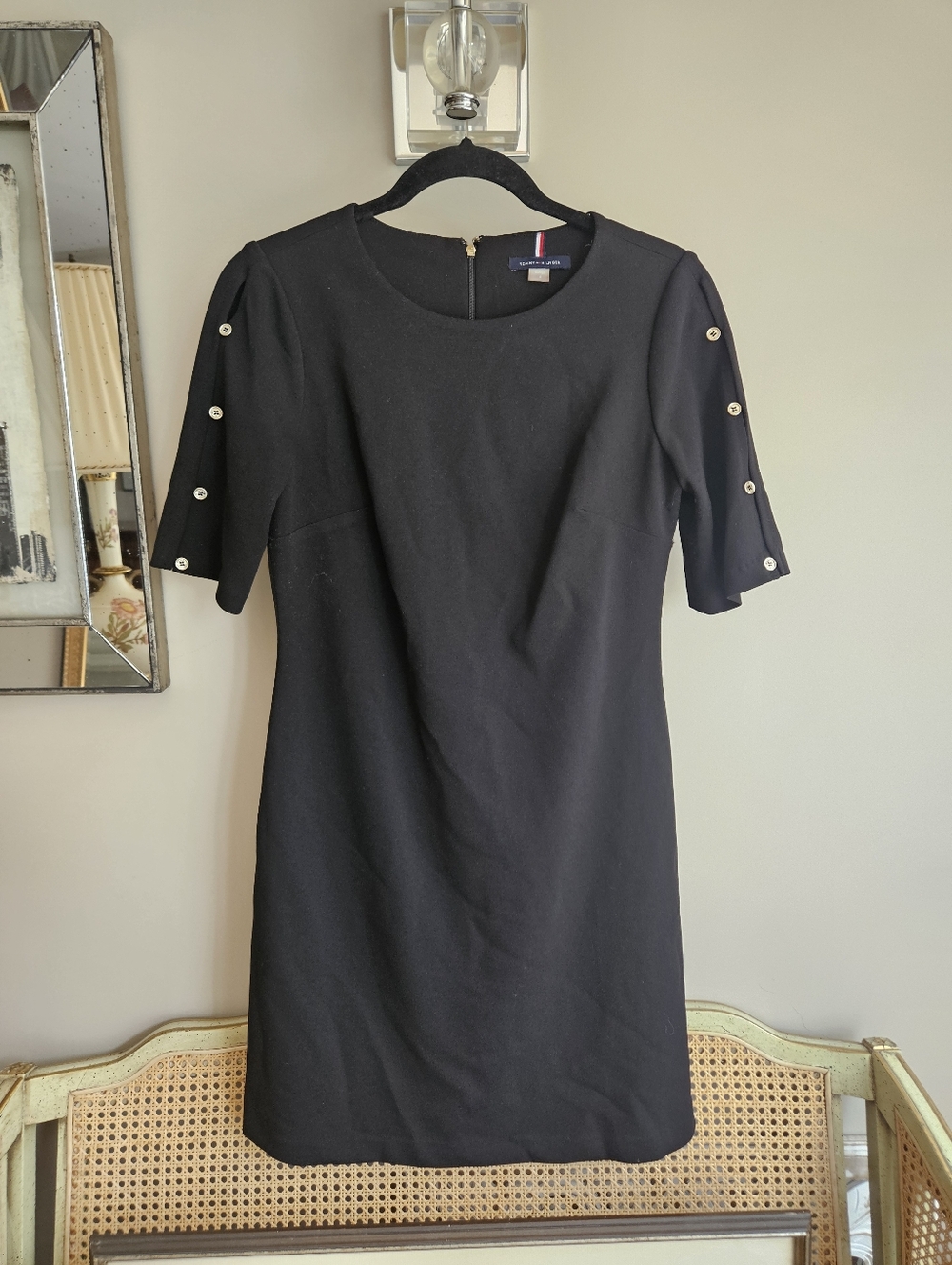 Tommy Hilfiger black three quarter sleeve classic dress with button cutout